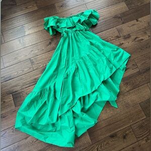 Vibrant Green Off-Shoulder Ruffle Dress